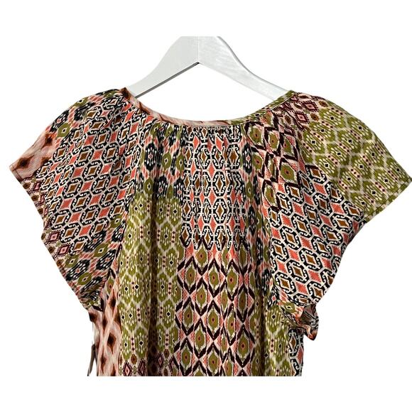 LIVERPOOL TOP WOMENS SMALL PETAL SLEEVE WOVEN GEO PRINT PINK GREEN BLOUSE NEW - Picture 6 of 11